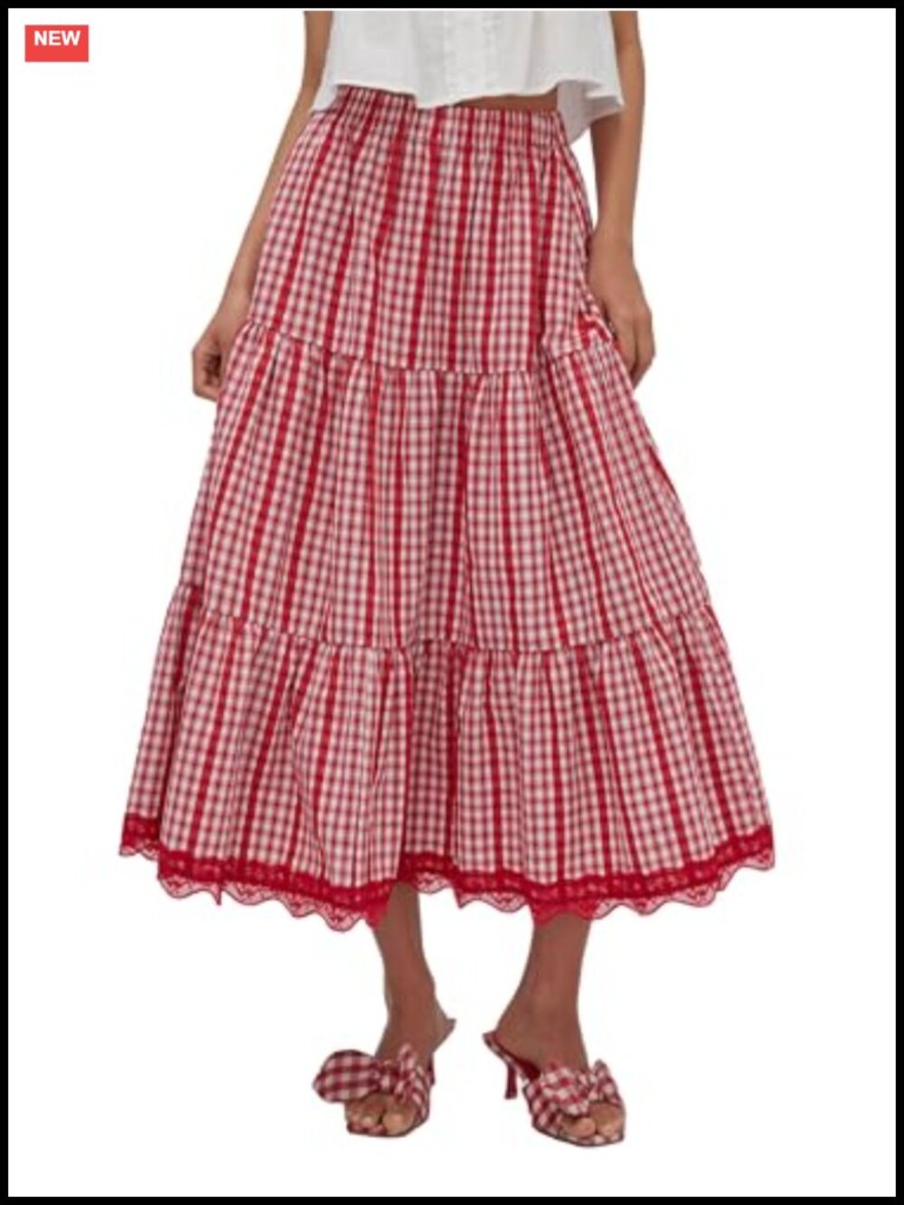 Women's Plaid Maxi Skirt Cotton Blend A-Line Ruffle Hem Casual Work
